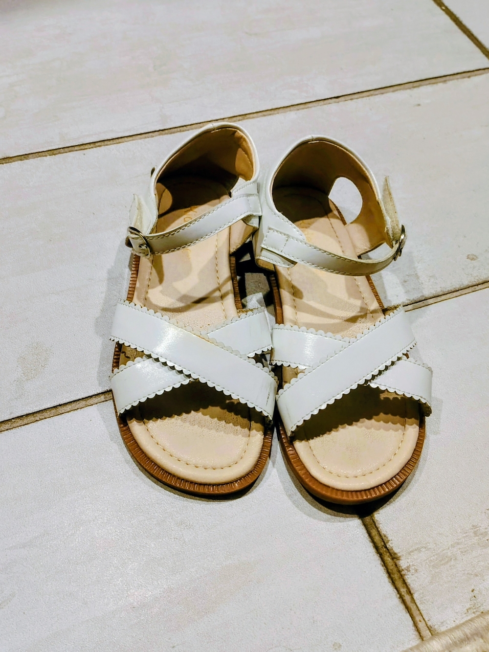 Kids White Cross-Strap Sandals
